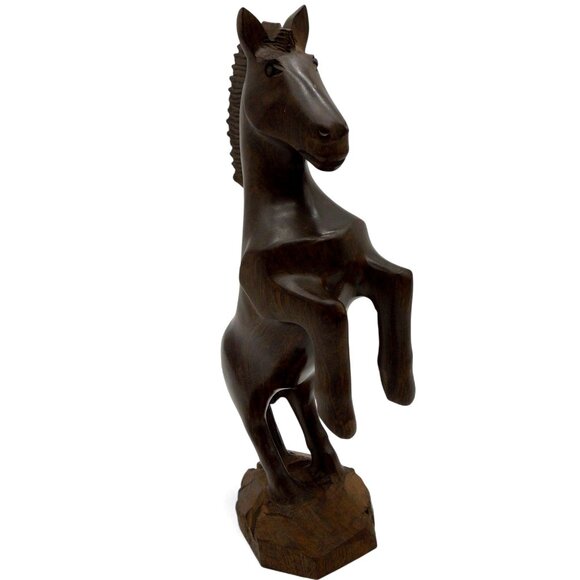 WOODEN HORSE Rearing Figurine Prancing Brown Sculpture Vintage 13" - Picture 3 of 12